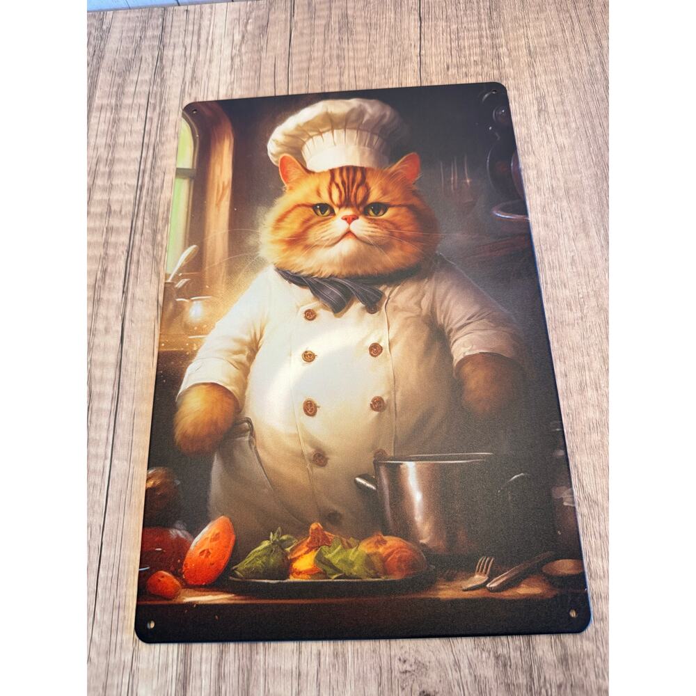 Chef Kitty Metal Sign Cute Cat Chef Cat Metal Home Decor FAST SHIP